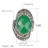 Vintage Retro Craft Bohemia Rings For Women rings Punk Rock Gray Crystal Black Oval Opal 925 Silver Wedding Rings