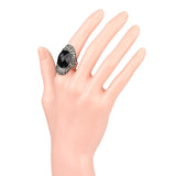 Vintage Retro Craft Bohemia Rings For Women rings Punk Rock Gray Crystal Black Oval Opal 925 Silver Wedding Rings