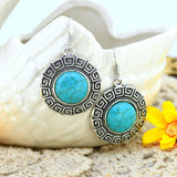 Vintage Silver Color Jewelry Turquoise Round Earrings Fashion Summer Style Fine Jewelry for Women