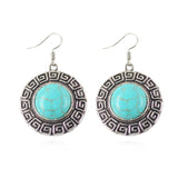 Vintage Silver Color Jewelry Turquoise Round Earrings Fashion Summer Style Fine Jewelry for Women