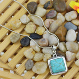 Vintage Square Necklaces & Pendants Fashion Silver Color Turquoise Statement Chain Necklace for Women Summer Style Fine Jewelry