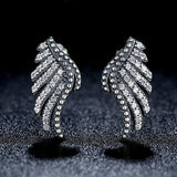 Vintage Authentic 100% 925 Sterling Silver Majestic Feathers Phoenix-Wing Stud Earrings With White Clear CZ 