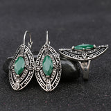 Vintage Bohemia Jewelry Antique Silver Plated Eyes Turquoise Stone Earrings Ring Women Jewelry Set 