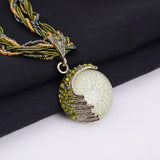 Vintage Boho Reiki Ball Opal Stone Pendant Necklace For Women Rhinestone Rope Lucky Divination Stone Statement Necklace