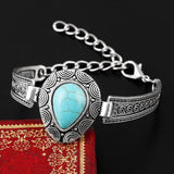 Vintage Carved Boho Statement Bracelet Genuine Heart Turquoise Chain Charm Wristband Bracelets pulsera brazalete Accessory