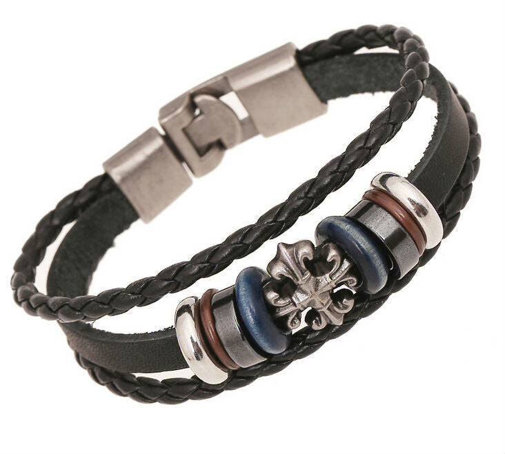 Vintage Cross Charm Leather Bracelet Wristband Jewelry Bijouterie Unisex Girls Woman