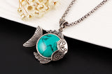 Vintage Fashion Jewelry Antique Silver Plated Lovely Fish Family Necklace Bracelet Earrings Turquoise Jewelry Sets For Women