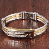 Vintage Gold & Silver Plated Full Metal Multi Layer Bracelet with Crystal Stones Rope Chains Bangles Men's Best Gift 