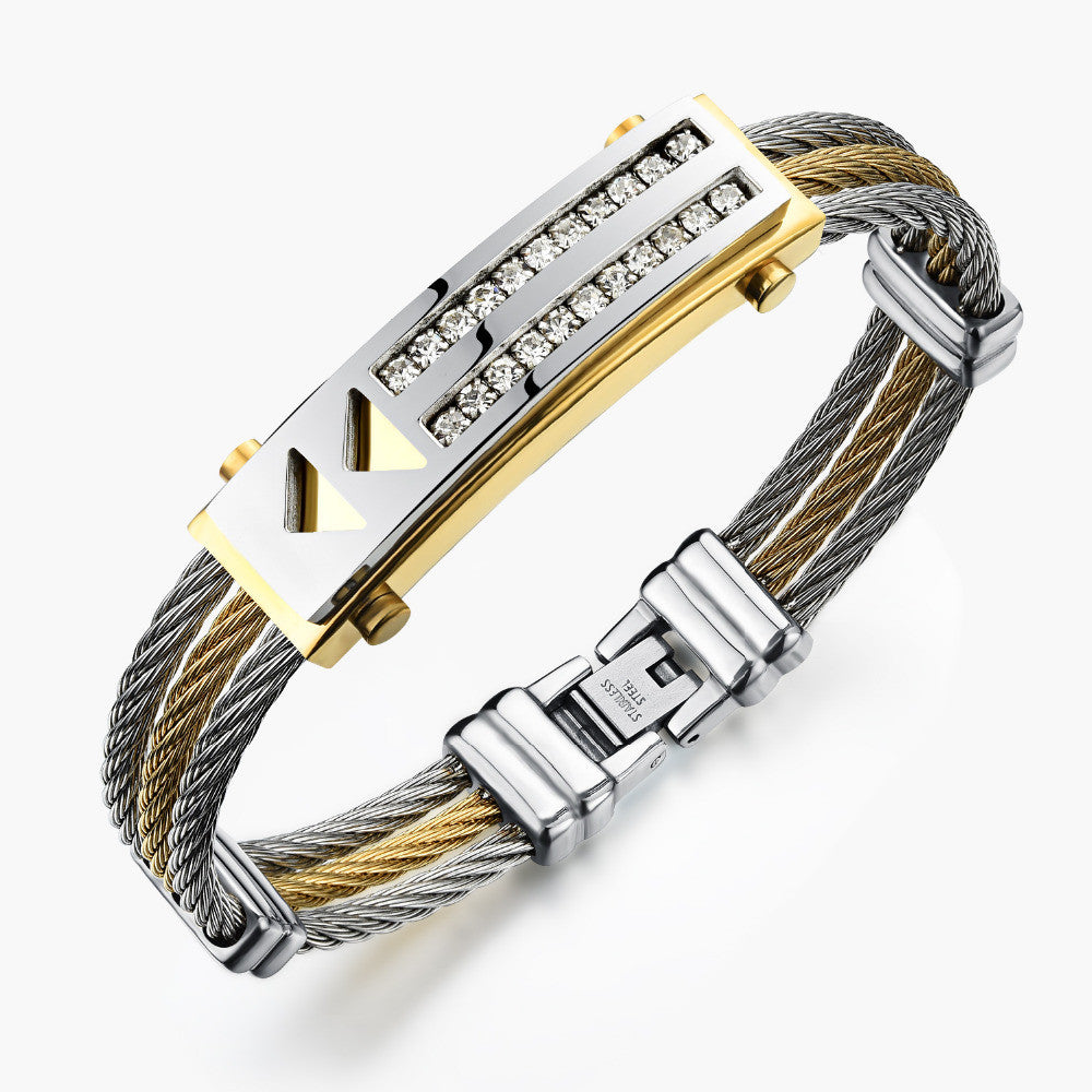 Vintage Gold & Silver Plated Full Metal Multi Layer Bracelet with Crystal Stones Rope Chains Bangles Men's Best Gift