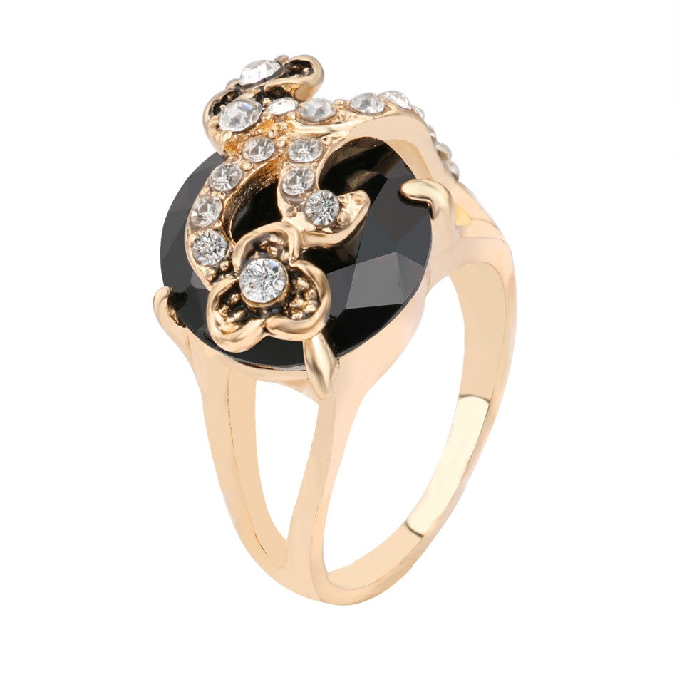 Vintage Jewelry Black Ring For Women 18K Gold Mosaic Crystal Bohemia Wedding Rings