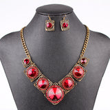 Vintage Jewelry Sets Red&Navy Blue Crystal Fashion Jewelry Set Antique Gold&Silver Plated