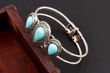 Vintage Jewelry Tear Shape Turquoise Bangle Tibetan Silver Bracelet For Women Water Drop Carved pulsera brazalete Accessory