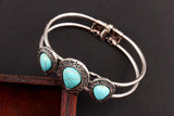 Vintage Jewelry Tear Shape Turquoise Bangle Tibetan Silver Bracelet For Women Water Drop Carved pulsera brazalete Accessory