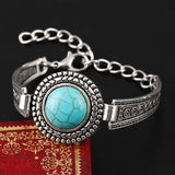 Vintage Jewelry Tibetan Silver Carved Round Turquoise Bangle Gift For Women Bracelet Watch Band pulsera brazalete Accessory