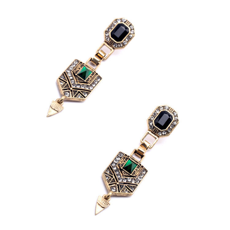 Vintage Jewelry Women New Green Crystal Cone Ear Pendants Long Drop Earrings