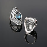 Vintage Luxury Glass Ring Fashion Sapphire Jewelry Plating Ancient Silver Rings For Women New Year Gift 