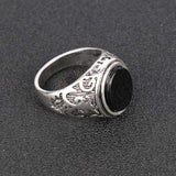 Vintage Men Jewelry Black Enamel Ring For Men Silver Plated Circular Surface Classic Pattern Fashion Rings