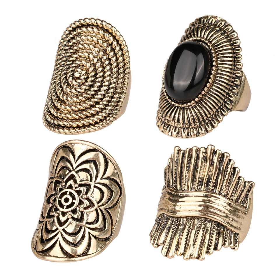 Vintage MiDi Ring 4PCS/Stes Fashion Gold Jewelry Classical Punk Pattern Rings For Women Party Accessories Aros Anel