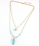 Vintage Multi-layers Gold Plated Long Chains Natural Stone Turquoise Hexagonal Column Necklace For Women Fine Jewelry