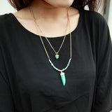 Vintage Multi-layers Gold Plated Long Chains Natural Stone Turquoise Hexagonal Column Necklace For Women Fine Jewelry