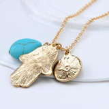 Vintage Multilayer Gold Plated Chain Fatima hamsa Hand Pendants Necklace Luck Hand Turquoise Palm nice Necklace collares