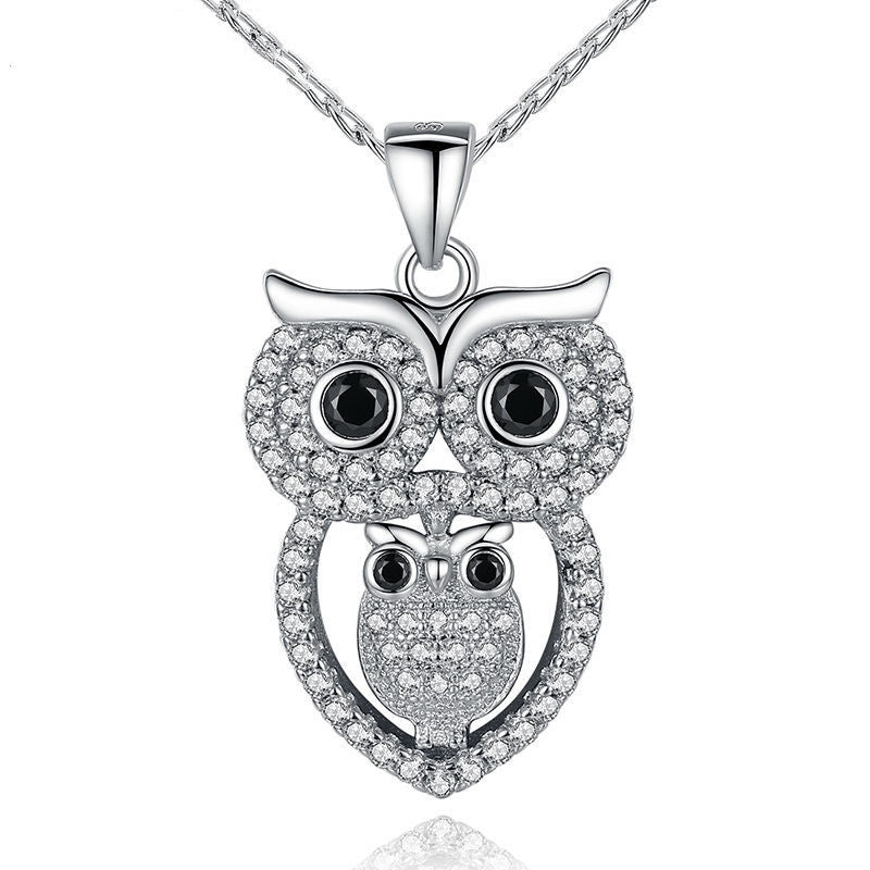 Vintage Owl Pendant Necklace with AAA Austrian Zircon 18K White Gold Plated Summer Collection Animal Jewelry