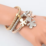 Vintage Pendant Crystal Bracelet Fashion Women Bracelets Bangles 3 Pcs Multilayer Charm Gold Bracelet Silver Chain