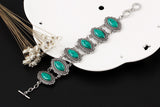 Vintage Silver Plated Geometric Jewelry Sets Water Drop Turquoise Earrings Necklace Bracelet Fashion For Women Accessories