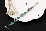 Vintage Silver Tone Leaf Jewelry Sets Heart Turquoise Earrings Necklace Bracelet Fashion Teardrop Shape For Women Accessories