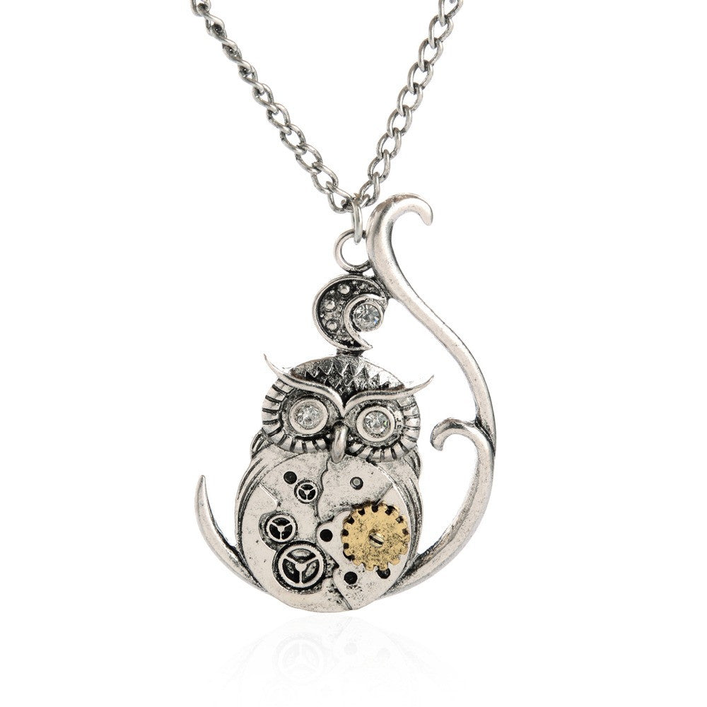 Vintage Steampunk Necklace Antique Owl Clock Spider Love Pendant Chain Necklace New Jewelry For Men Women