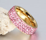 Vintage Wedding Rings For Women 18K Gold Plated Stainless Steel 3 Row Crystal Cubic Zirconia
