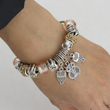 Vintage jewelry Owl Bracelet & Bangles Antique Silver Crystal Beads Owl Charm Pendant Bracelet for Women