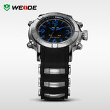 WEIDE Clock Water Resistant For Man Brand Luxury Round Shape Black Silicone Band Digital Japan Quartz Movements Alarm LED Watch