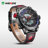 WEIDE Genuine Leather Watches Men Quartz Digital Fashion Military Casual Sports Watch Luxury Brand Relogio Outdoor Wristwatches