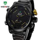 WEIDE Luxury Brand Men Sports Watches Full steel Army Military Watch LED Digital Analog 30m Waterproof Dive Quartz Wristwatches