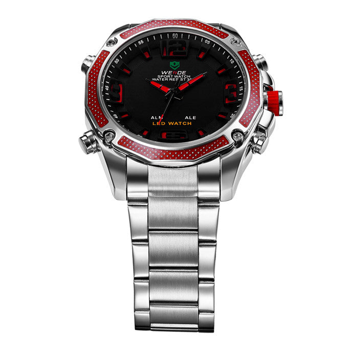 WEIDE Men Military Army Watch Analog LED Digital Stainless Steel Multifunction Quartz Sports Watch Men's Wristwatches