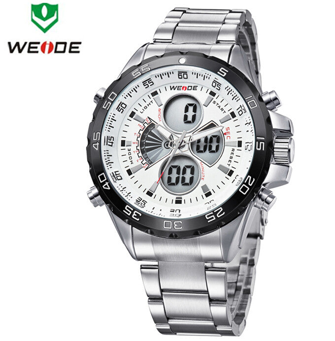 WEIDE Men Sports Watch Digital Quartz Full Steel Military Watches 30m Water Resistant Dive Multifunction LCD Display Wrist watch