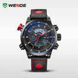 WEIDE Men Wristwatches Famous Brand Original Quartz Digital Mov't Genuine Leather Strap Multifunctional Outdoor Waterproof Watch
