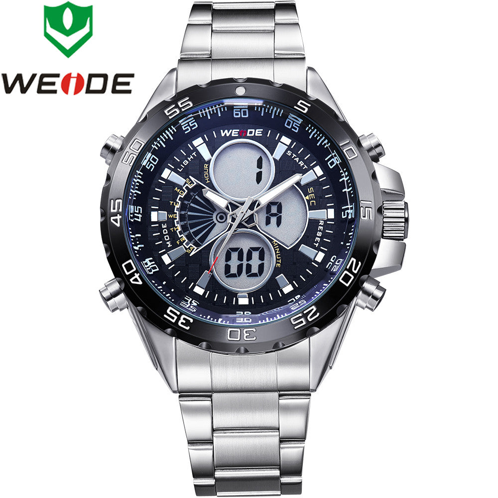 WEIDE Men's Military Sports Watches Luxury Brand Men Quartz Full Steel Diver Watch Analog Digital LCD Display