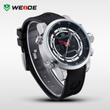 WEIDE Men's Quartz Full Steel Army Diver Watches Men Military Sports Watch PU Strap Luxury Brand LCD Back Light Wristwatch
