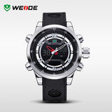 WEIDE Men's Quartz Full Steel Army Diver Watches Men Military Sports Watch PU Strap Luxury Brand LCD Back Light Wristwatch