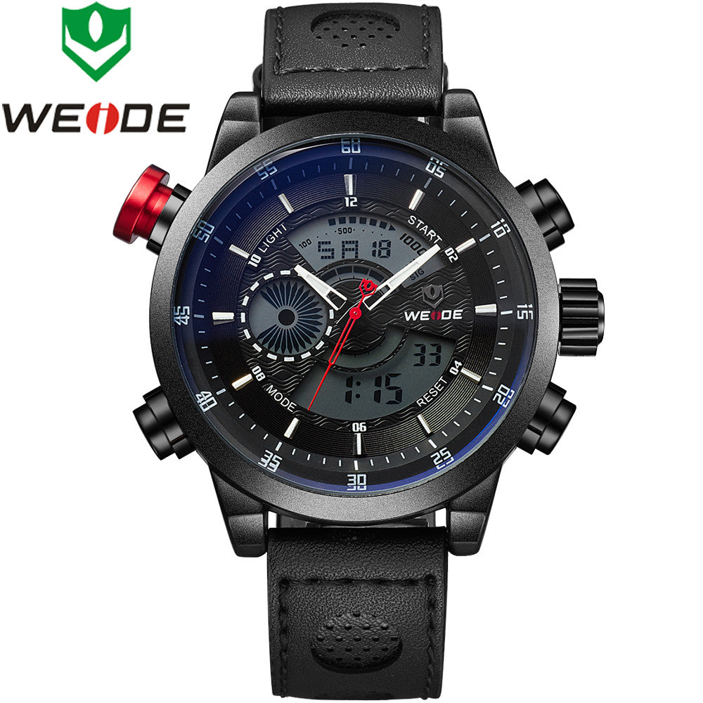 WEIDE Origina Bestselling Sports Watches Men Genuine Leather Strap Wristwatches With Logo Waterproof Red Watch For Men