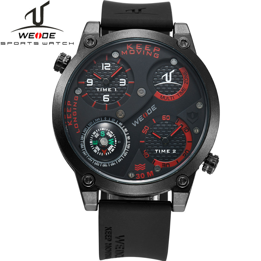 WEIDE Universe Military Watch With Compass Two Time Zone Analog Display 30 Meters Waterproof Silicone Strap New Products For Men