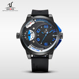 WEIDE Universe Series Mens Sports Wristwatches Quartz Clock Movement Silicone Band 30 Meters Waterproof Dual Time Zone relogios