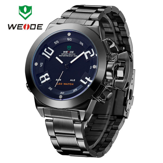 WEIDE Wristwatch Luxury Brand Men Sports Watch Quartz Digital LED Military Watches 30M Waterproof Full Stainless Steel Watch