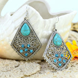 Water-Drop Turquoise Earrings Crystal Silver Dangle Earrings for Women Summer Style Fine Jewelry for Women