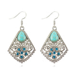 Water-Drop Turquoise Earrings Crystal Silver Dangle Earrings for Women Summer Style Fine Jewelry for Women