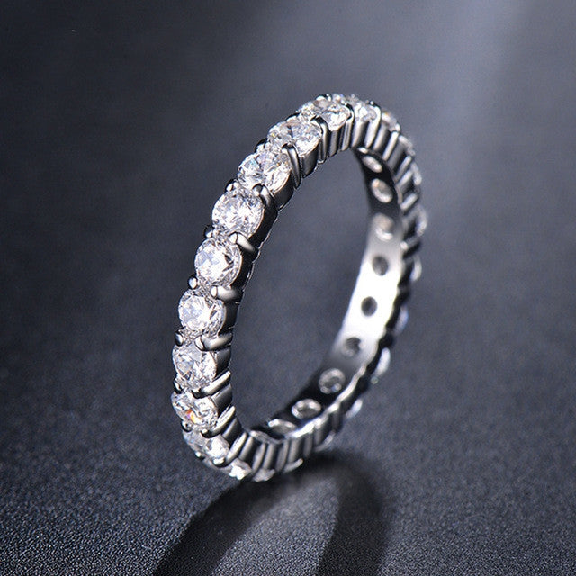 Wedding 3mm 0.1 Carat Round CZ White Gold Plated Simulated Diamond Eternity Ring Bands New Jewelry for Women