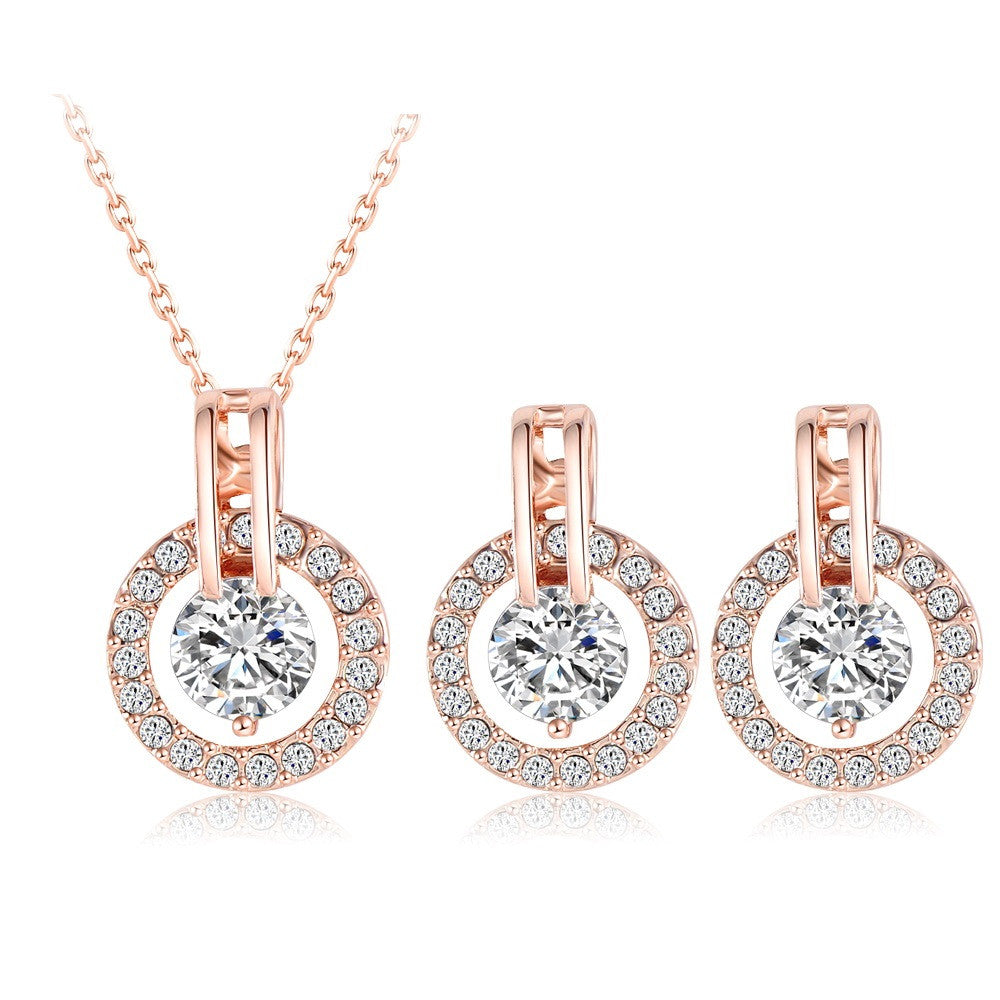 Wedding Jewelry Sets Rose Gold Plated Necklace/Earring Bijouterie Sets for Women