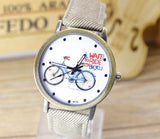 Fashion Casual Women Girls Students Gift Bike Watches Vintage Wristwatches Canvas Fabric Strap Bicycle Quartz Watch